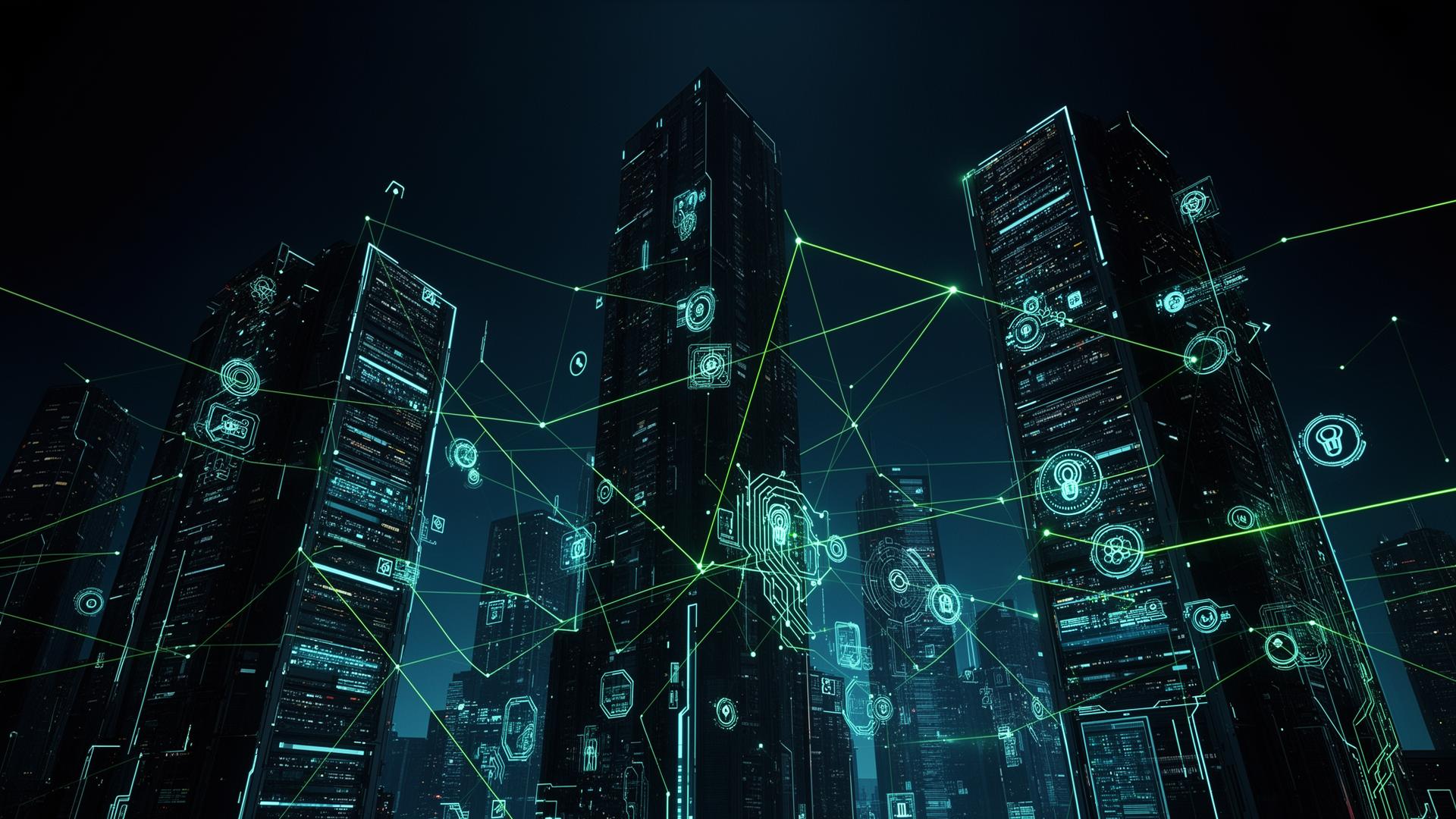 Connected smart infrastructure with glowing network lines